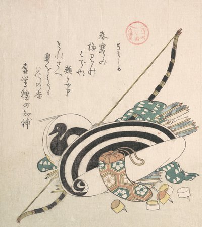 Boog, Pijlen, Doelwit en Andere Uitrustingen voor Boogschieten, circa 1814 door Kubo Shunman