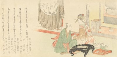 Courtisane met klant voor een Tokonoma-alcove (1798) door Kubo Shunman