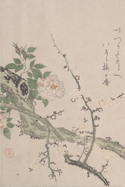 Rozen en pruimenbloesems door Kubo Shunman