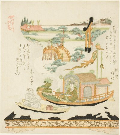 Takeda Mechanisch Apparaat (Takeda karakuri): Haku Rakuten (Chinees: Bai Juyi) en de visser door Kubo Shunman