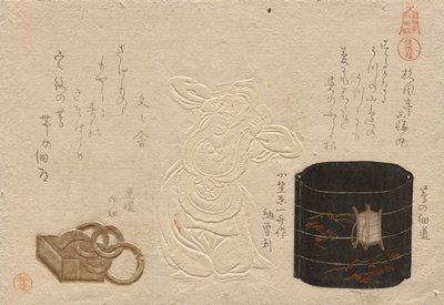 Drie Antieken, uit de serie Geëerde Objecten: Leer; Inro?; Netsuke door Kubo Shunman
