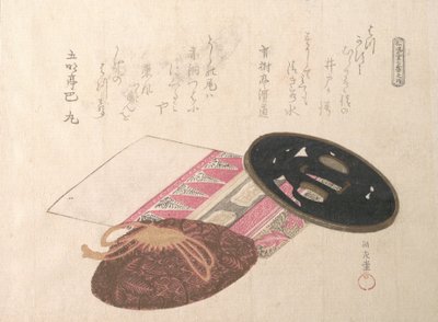 Tsuba zwaardbeschermer en tassen, 19e eeuw door Kubo Shunman