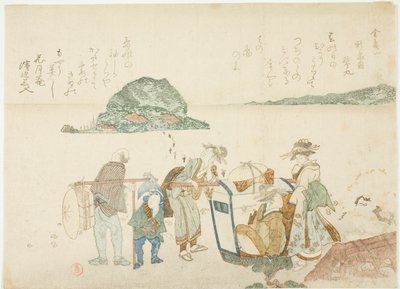 Bezoekers van Enoshima, uit het album "Bergen van de vier kwarten (Yomo no yama)" door Kubo Shunman
