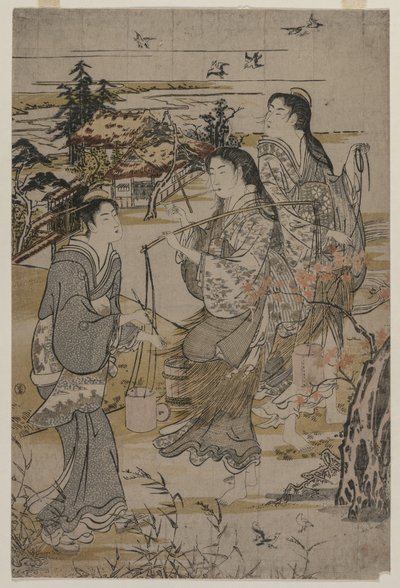 Vrouwen met Zoutemmers; De Noda Tama-rivier in de provincie Mutsu, uit een ongetitelde serie van de Zes Tama-rivieren door Kubo Shunman
