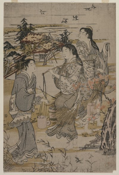 Vrouwen met zoutemmers, de Noda Tama-rivier in de provincie Mutsu door Kubo Shunman