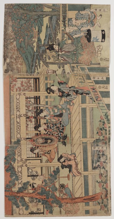 Voorbijganger geniet van een avondconcert door Kuninaga Utagawa