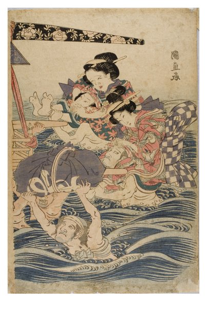 Lentescène van jonge vrouwen op reis, ca. 1786-1864 door Kuninaga Utagawa