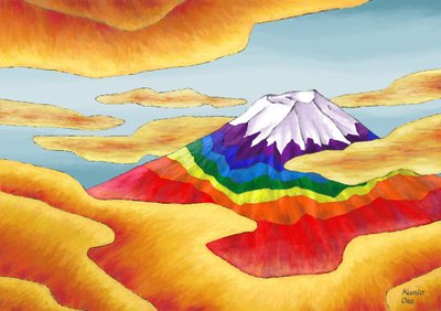 Regenboogkleurige Mt. Fuji in de wolken door Kunio Ota