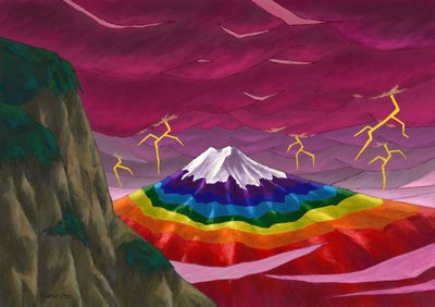 Donder en regenboogkleurige Mt. Fuji door Kunio Ota