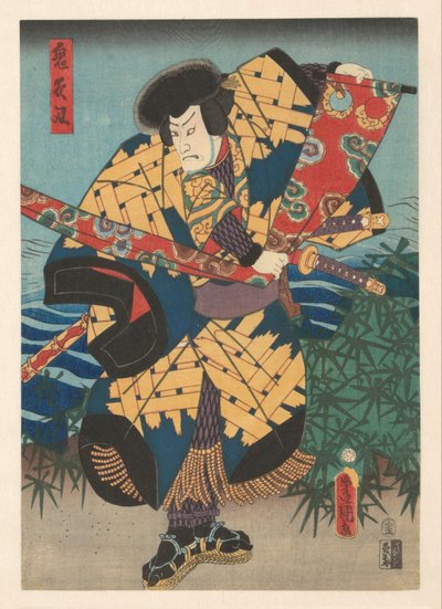 Tametomo, de boogschutter, trekt aan stof door Kunisada (I) , Utagawa