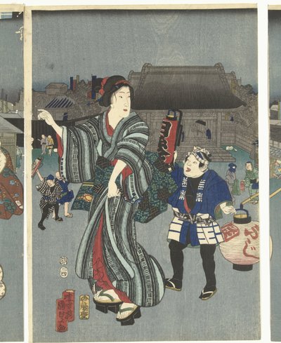 Tempelfestival door Kunisada (II) , Utagawa