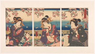 Voorspoed in de bergen langs de Sumida rivier door Kunisada (II) , Utagawa