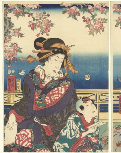 Voorspoed in de bergen langs de Sumida rivier door Kunisada (II) , Utagawa