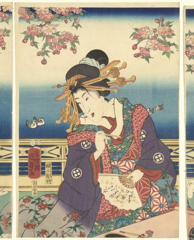 Voorspoed in de bergen langs de Sumida rivier door Kunisada (II) , Utagawa