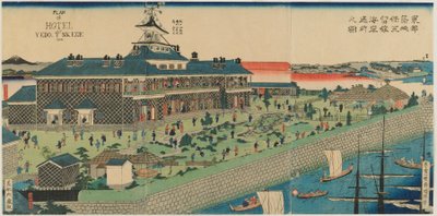 De Strandtuin van het Tsukiji Hotel in de Oostelijke Hoofdstad, Meiji-periode, 1868 door Kuniteru II Utagawa