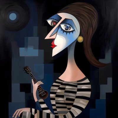 3D vrouw troubadour met haar gitaar in het nachtmaanlicht 1 door Kurt Heppke