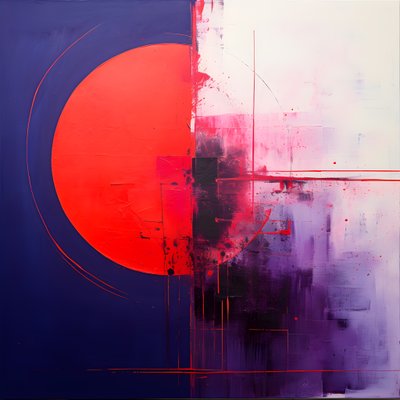 Abstract schilderij van een paarse cirkel en een rode cirkel 1 door Kurt Heppke