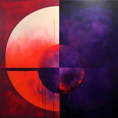 Abstract schilderij van een paarse cirkel en een rode cirkel 3 door Kurt Heppke