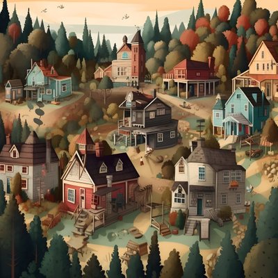 Afbeelding van huizen in cartoonstijl door Kurt Heppke