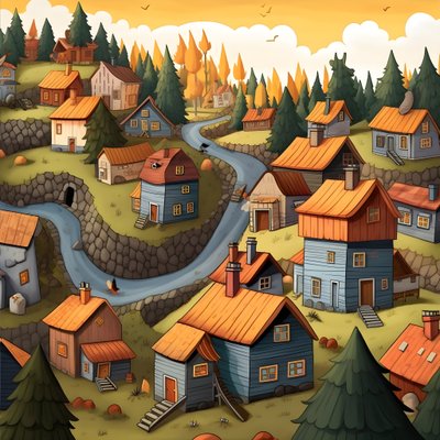 Afbeelding van huizen in cartoonstijl door Kurt Heppke
