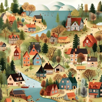 Afbeelding van huizen in cartoonstijl door Kurt Heppke