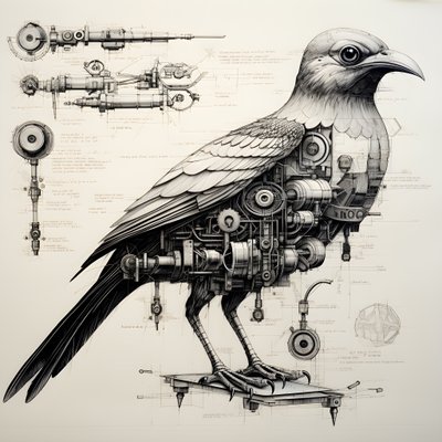 Stoommechanische vogel blauwdrukken van Da Vinci 1 door Kurt Heppke