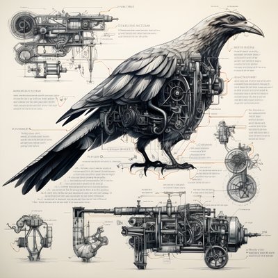 Stoommechanische vogel blauwdrukken van Da Vinci 3 door Kurt Heppke