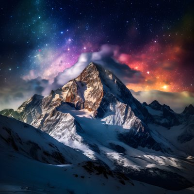 De met sneeuw bedekte toppen van de Alpen gloeien als een regenboog in de nacht 2 door Kurt Heppke