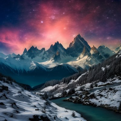 De met sneeuw bedekte toppen van de Alpen gloeien als een regenboog in de nacht 3 door Kurt Heppke
