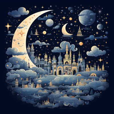 Een verzameling geïsoleerde fantasy-illustraties van hemel elementen 3 door Kurt Heppke