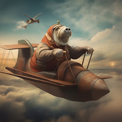 Een walrus vliegt een vliegtuig 1 door Kurt Heppke