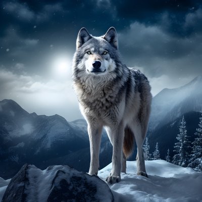 een majestueuze grijze wolf op een met sneeuw bedekte bergtop 1 door Kurt Heppke