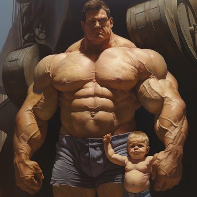 Intimiderende en gemene gewichtheffer Steroïde Freak buff baby met gigantische gespierde man 2 door Kurt Heppke