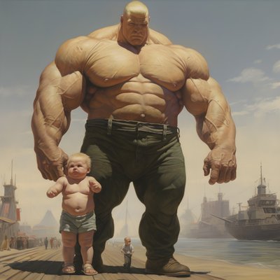 Intimiderende en gemene gewichtheffer steroïde freak buff baby met gigantische gespierde man 3 door Kurt Heppke