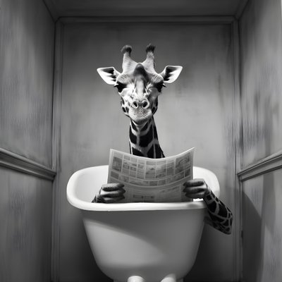 Gelukkige giraffe zit op toilet met krant 1 door Kurt Heppke