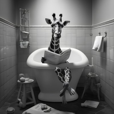 Gelukkige giraffe zit op toilet met krant 2 door Kurt Heppke