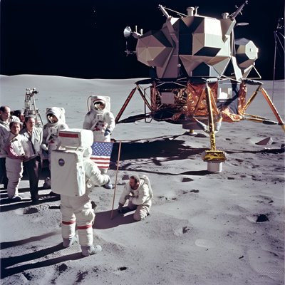 Groep mensen met tv-camera die de vervalsing van het Apollo 11-project moeten tonen 3 door Kurt Heppke