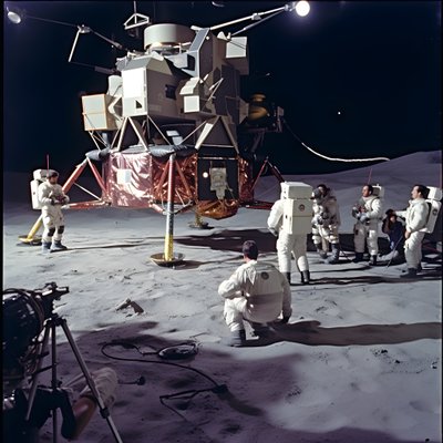 Groep mensen met tv-camera die de vervalsing van het Apollo 11-project moeten tonen 4 door Kurt Heppke