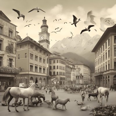 Innsbruck in een oude foto met elegante zebra