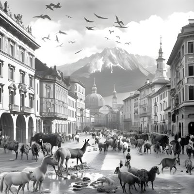 Innsbruck in een oude foto met elegante zebra