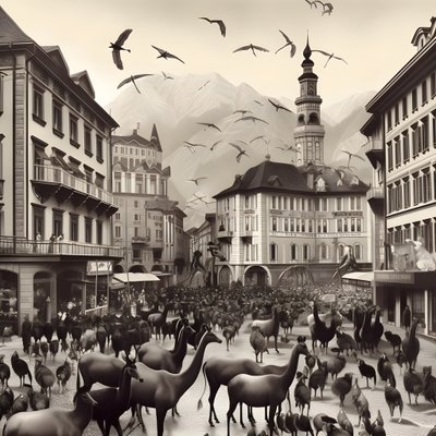 Innsbruck in een oude foto met elegante zebra