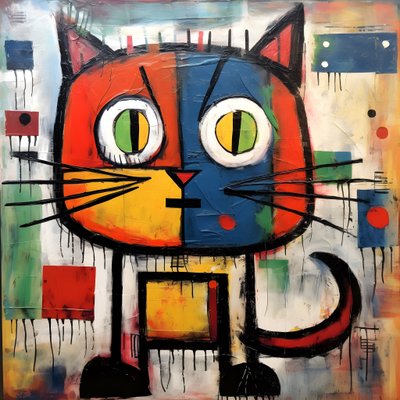 Schattige kat, in de stijl van Picasso, Joan Miro en Basquiat 2 door Kurt Heppke