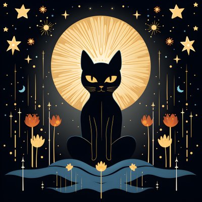 Kat in meditatie zittend op een lotus bloem 1 door Kurt Heppke