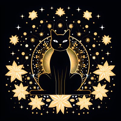Kat in meditatie zittend op een lotus bloem 2 door Kurt Heppke