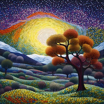 Landschap met bomen en heuvels 1 door Kurt Heppke