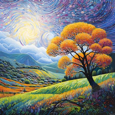 landschap met bomen en heuvels door Kurt Heppke