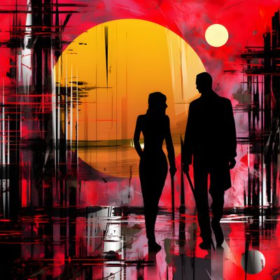 Man in rood, vrouw in oranje en zwart door Kurt Heppke
