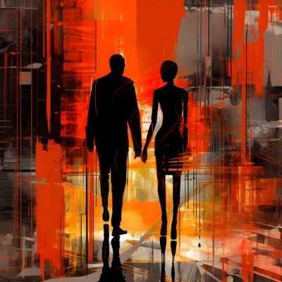 Man in rood, vrouw in oranje en zwart door Kurt Heppke
