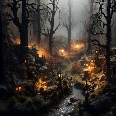 Miniatuur tilt-shift Halloween bos met mistige bomen en een spookachtige sfeer 2 door Kurt Heppke