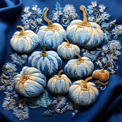 Geborduurde pompoenen in blauwtinten 1 door Kurt Heppke